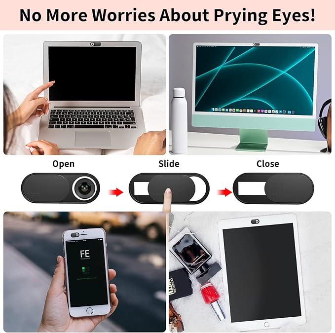 Webcam Cover, 0.03in Ultra Thin Slide Web Camera Covers for Laptop Computer Smartphone Mac iMac MacBook, Sliding Blocker Cover Protect Your Privacy Security (3*Small+3*Big)
