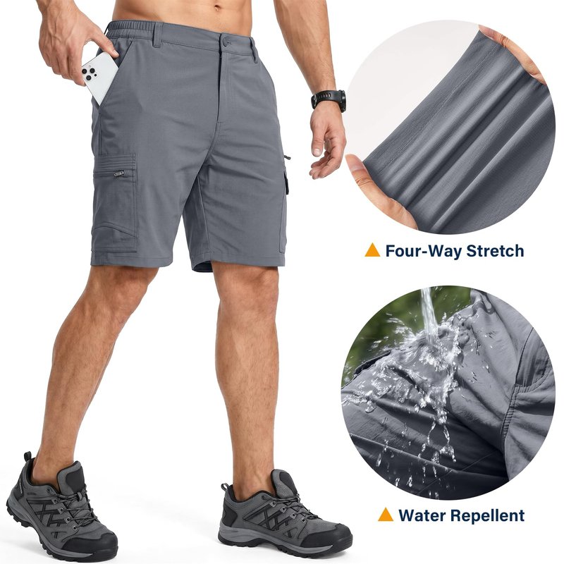 Jessie Kidden Mens Outdoor Casual Expandable Waist Lightweight Water Resistant Quick Dry Fishing Hiking Shorts #6222-Grey,29