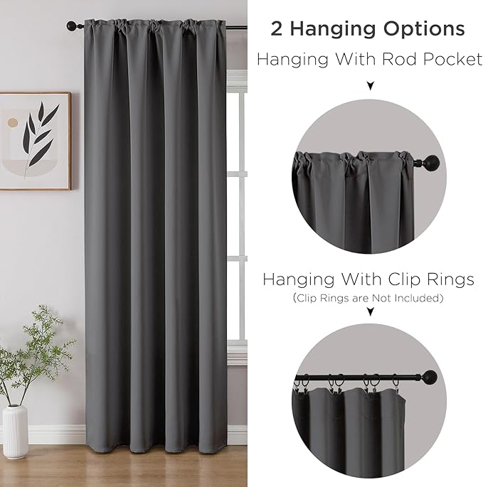 CUCRAF Light Grey Blackout Curtains 108 inch Length 2 Panels Set, Rod Pocket