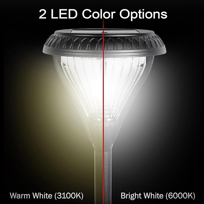 Gama Sonic Premier Outdoor Pathway Garden Landscape Light with 2 Color LEDs, Warm White and Bright White, Black, Heavy Duty Cast Aluminum, 50 Lumens, 4-Pack (239iP490080)