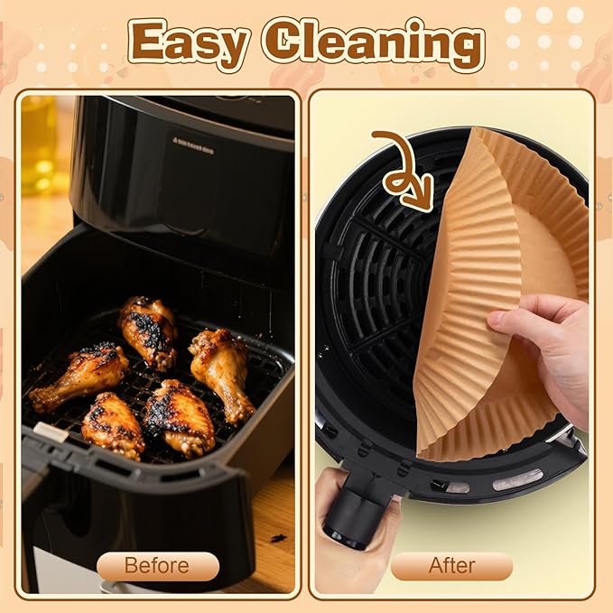 Honeydak 300 Pcs Air Fryer Disposable Paper Liner, Non-stick Air Fryer Liners, Round Parchment Paper for Cooking Baking Oil Proof Microwave Roasting Food Grade Easy Cleanup (9 Inch)