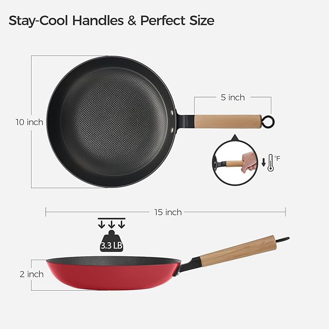 YUTANN Nonstick Frying Pan 10 inch, Ceramic Cast Iron Skillet, Lightweight Pre-seasoned Cast Iron Pan with Detachable Handle, Dishwasher & Oven Safe, Free of PFAS and PFOA