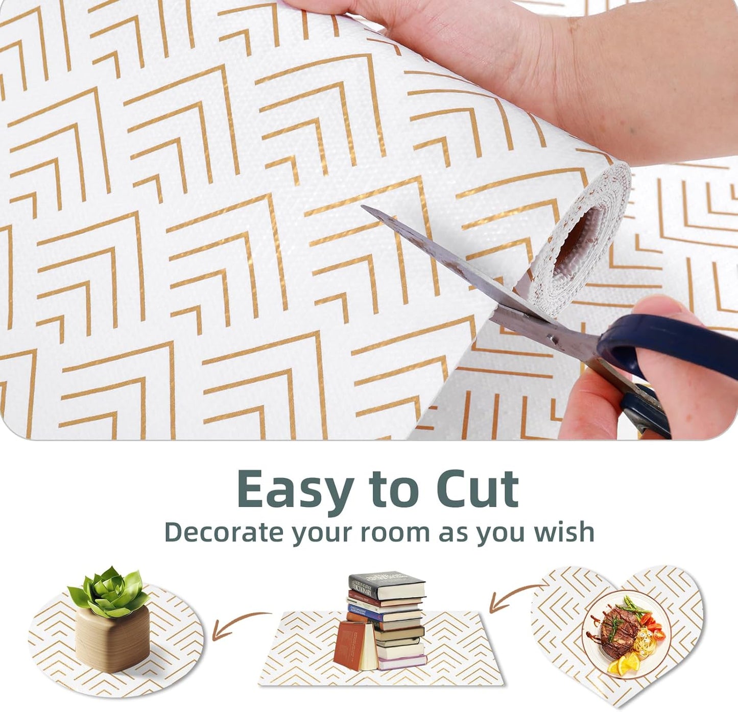 Shelf Liner for Kitchen Cabinets Non Adhesive Drawer Liner Non-Slip Thickened Shelf Liner Paper Strong Easy to Clean for Tool Box Refrigerator with Knife and Tape Measure, Gold Arrow, 23.6 x 236.2 in