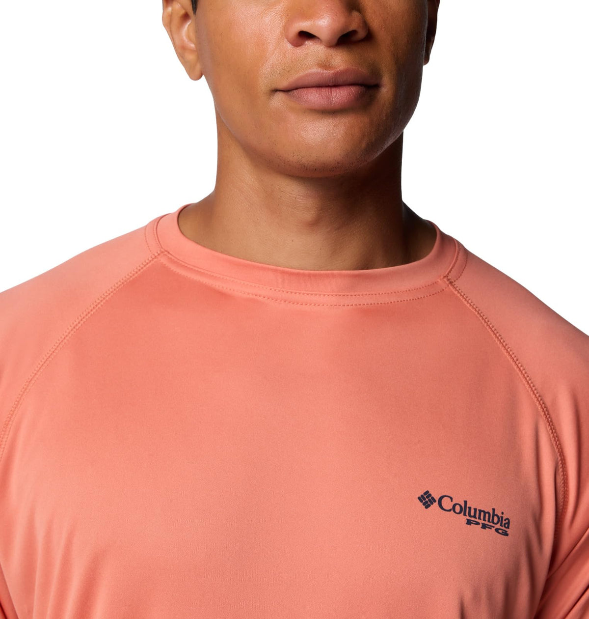 Columbia Men's Terminal Tackle Long Sleeve Shirt, Faded Peach/Collegiate Navy Logo, X-Small