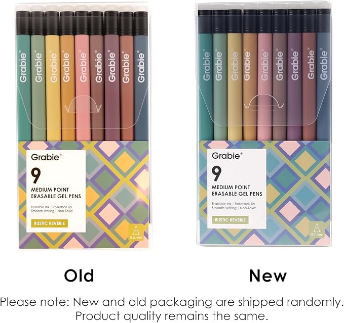 Grabie Erasable Gel Pens, Medium Point 0.7 mm Erasable Pens, Make Mistakes Disappear for Drawing Writing Planner, Pack of 9 Assorted Colors(Rustic Reverie)