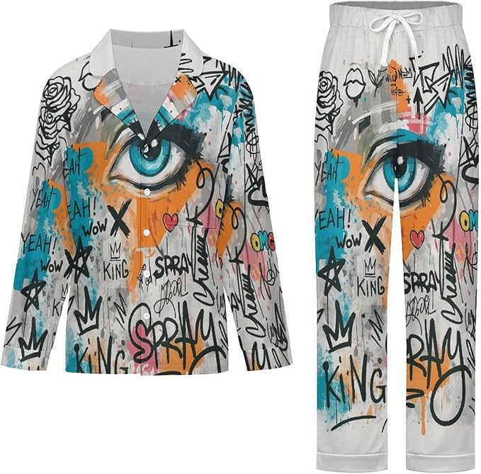 Lemons Leaves Ceramic Style Womens Pajama Set Long Sleeve Pajamas Top And Pants Soft Loungewear Pjs Sets