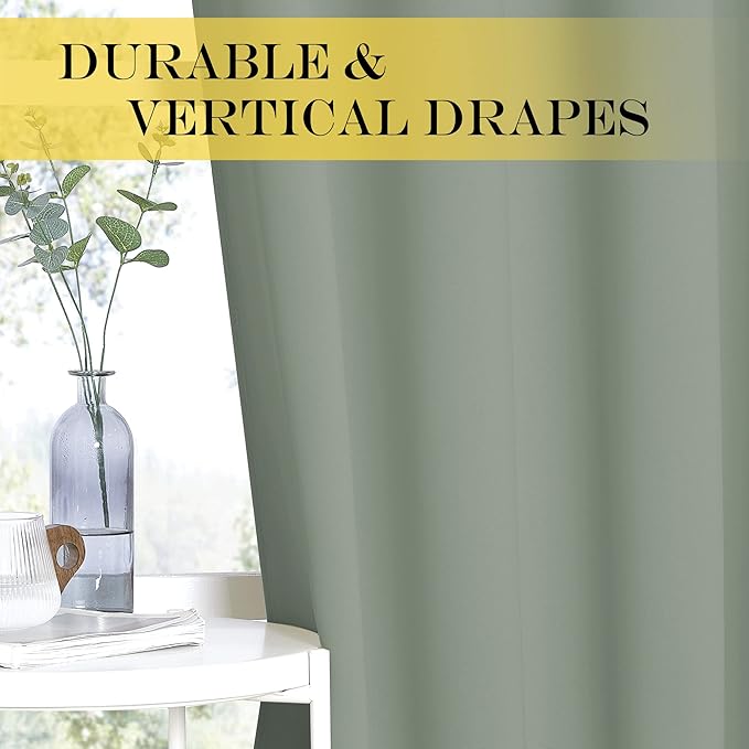 NICETOWN Sage Green Blackout Kitchen Curtain 45 inch Length