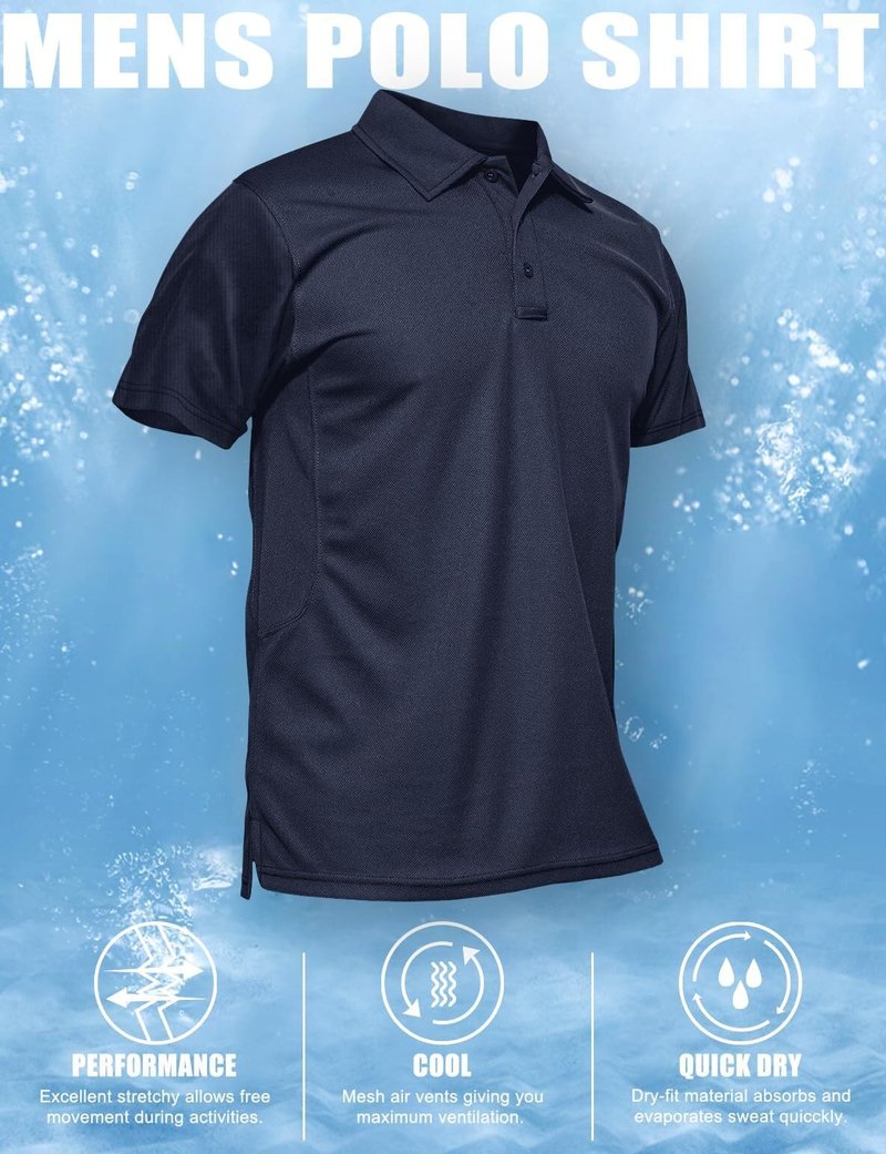 MAGCOMSEN Mens Polo Shirts Short Sleeve T Shirts Golf Shirts Hiking Hunting Shirt Tactical Shirts Navy Blue M