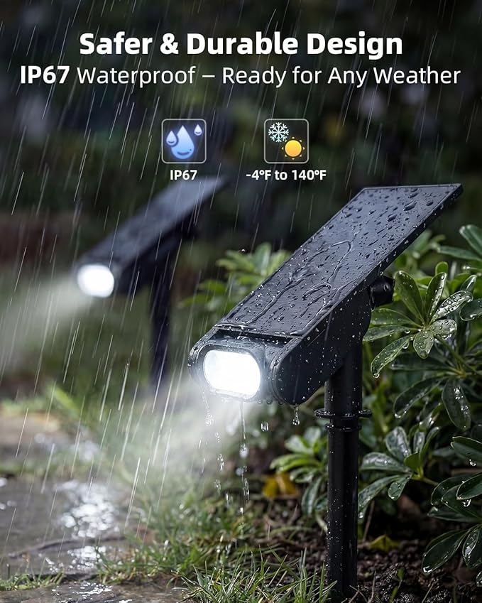EZVALO Solar Spot Lights Outdoor IP67 Waterproof, Adjustable Solar Landscape Lights, 3 Lighting Modes Solar Spotlights for Outside Yard Garden Plant Trees Pathway Flag (Warm White-4Pack)