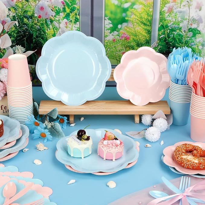 192 Psc Baby Gender Reveal Plates And Napkins Set Party Supplies - For 24 Guests Paper Plates And Napkins Knives Spoons Forks Cups - For Baby Shower Gender Reveal Party