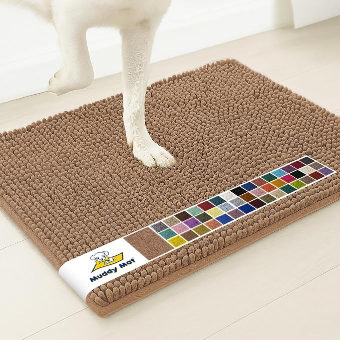 Muddy Mat® | Super Water Absorbent Door Mat Indoor, Microfiber Quick Dry Chenille Entryway Rug, Slip Resistant Front Door Mat, Indoor Mats for Entryway, Machine Washable Pet Rug, Mocha 24" x 60"
