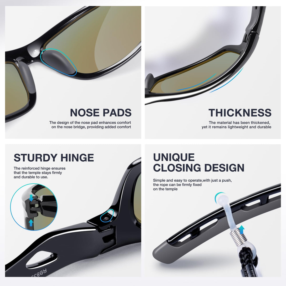 RIVBOS Mens Sunglasses Polarized UV Protection TR90 Unbreakable Frame Sports Driving Fishing Cycling RB833-Black Ice Blue Lens
