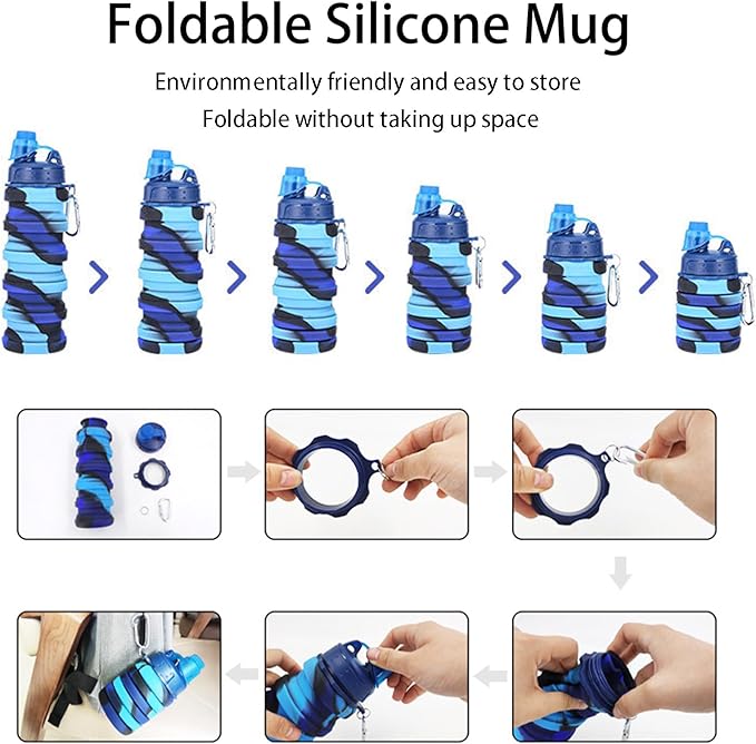 Collapsible Water Bottles Travel water bottle Sports Portable Sport Water Bottle Reusable Water Bottles comes with mountaineering Buckle 500ml silicone Water-proof camping water bottle