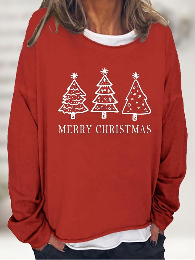 LOAIHA Merry Christmas Sweatshirt Crewneck Snowman Graphic Shirts Christmas Tree Sweater Long Sleeve Xmas Hoodie Pullover