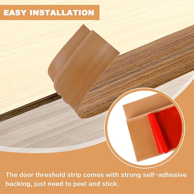Vinyl Door Threshold Flooring Transition Strip Self Adhesive Carpet Edging Strip for Laminate Doorway Edge Threshold from 2/5" to 3/5" (Light Brown Wood Grain, 3.3 Ft)