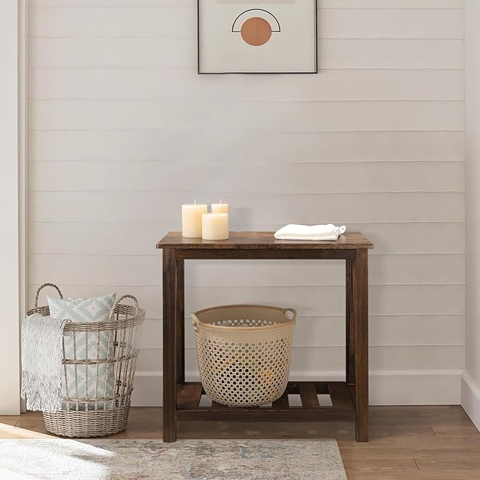 End Side Table with Storage Shelf Rectangle Narrow Nightstand Console Tables Brown Smooth End Table for Small Spaces Industrial Accent Side Table for Living Room Bathroom Bedroom