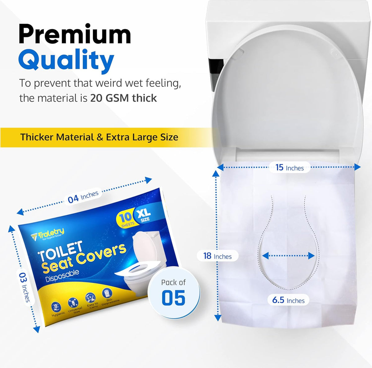 Toilet Seat Covers Disposable Flushable Travel Pack of 100 XL-Disposable Toilet Seat Covers-Biodegradable Paper-Kids Men Women Adults Toiletries-Airplane Camping Travel Essentials Accessories
