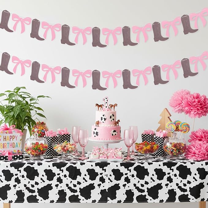 2 Set Boot or Bows Banner, Boot or Bows Gender Reveal Banner, Western Cowgirl Boots Banners, Cowgirl Boots 1st Birthday Gender Reveal Party Decoration for Western Baby Shower Decor