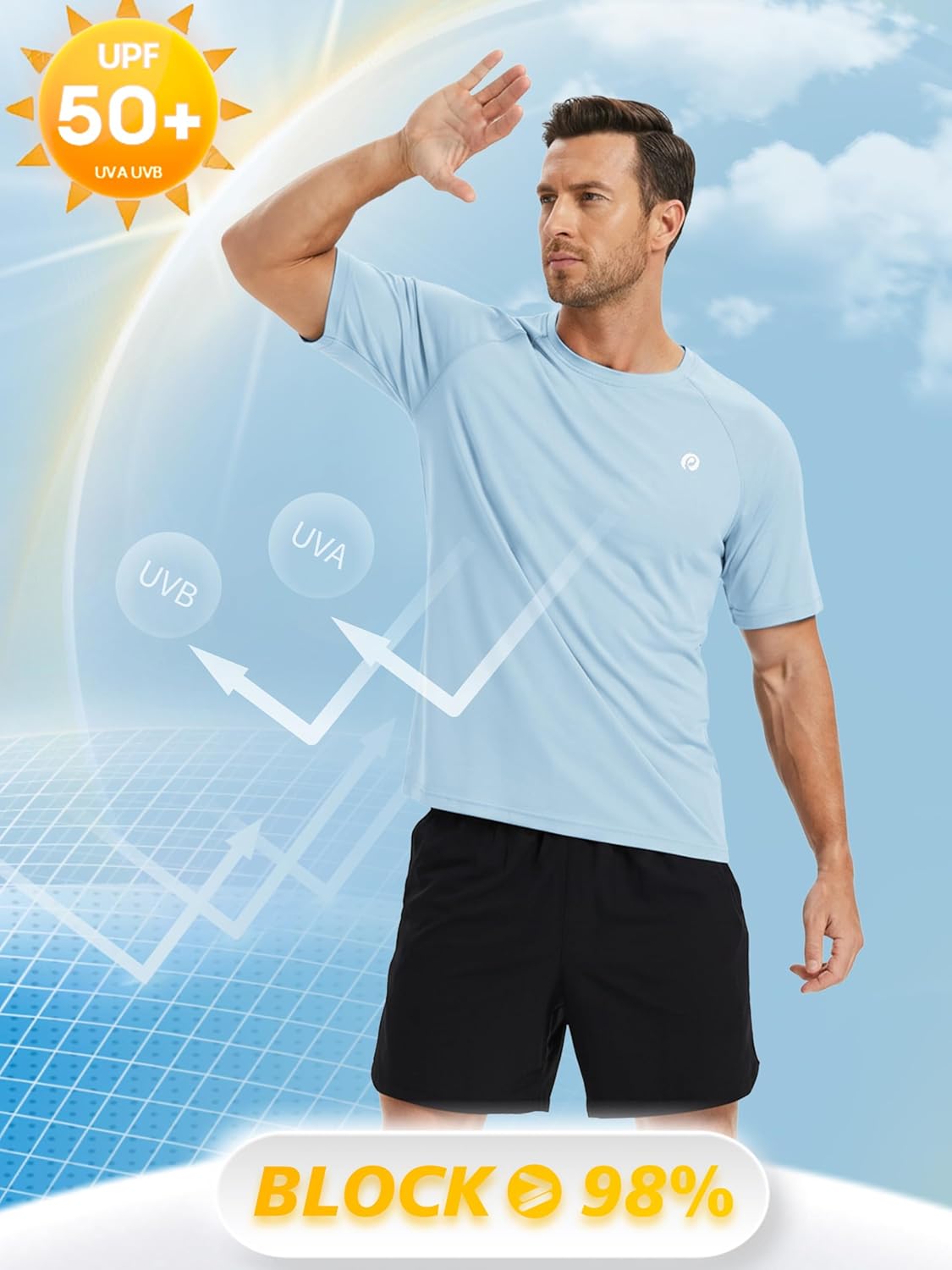 PINSPARK Men's Workout Shirt - UPF 50+ Quick-Dry Athletic Tee for Running & Gym - Short Sleeve
