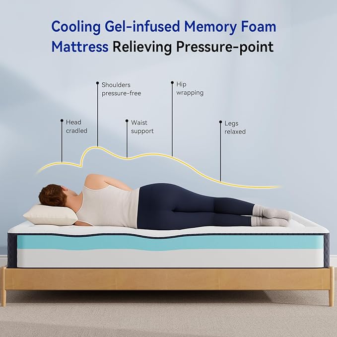 ONENICE 6 Inch King Size Mattress in a Box, Cooling Gel Memory Foam Removable Pillow-Top Mattress, CertiPUR-US Certified, Fiberglass-Free, Medium Firm Support, Ergonomic Design for Pressure Relief