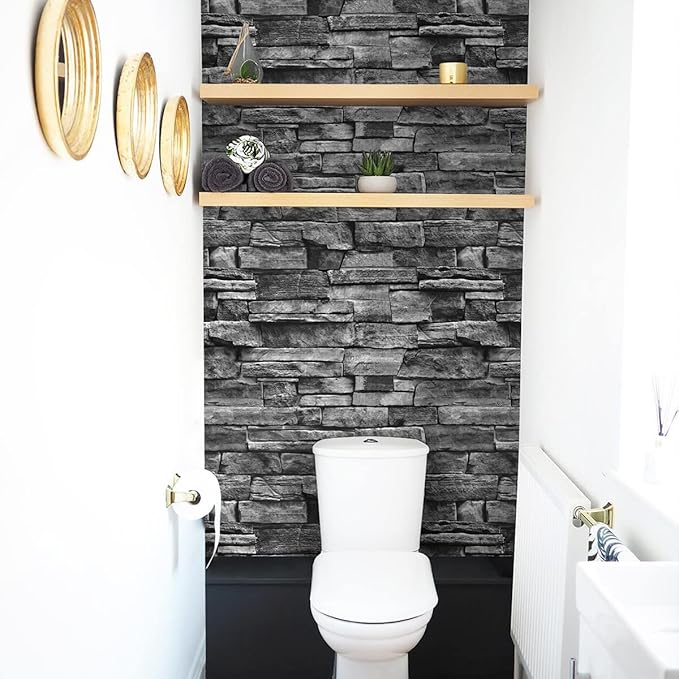 Jeweluck Grey Brick Wallpaper Peel and Stick Wallpaper 17.7inch×118.1inch Faux