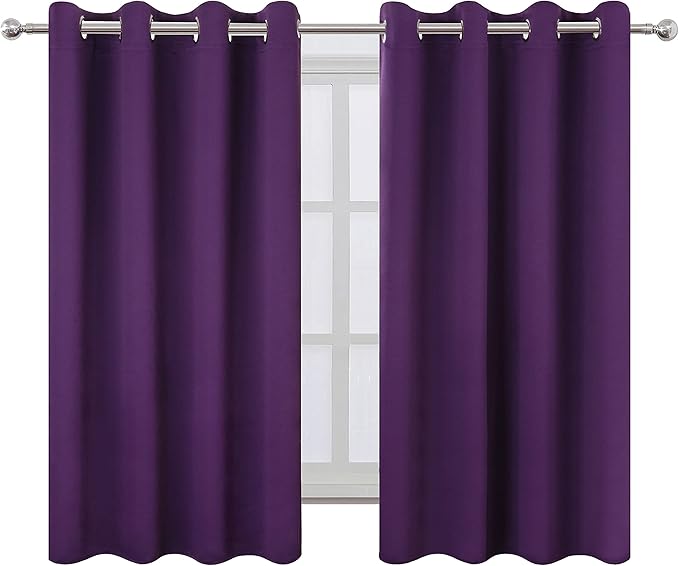 LEMOMO Purple Blackout Curtains/52 x 45 Inch Length Kids Curtains/Set of 2