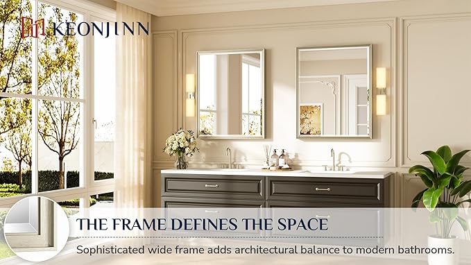 Keonjinn 30" x 36" Brushed Nickel Bathroom Mirrors