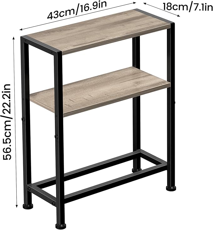 Narrow Side Table for Small Space, 2-Tier Small End Table with Shelf Holder, Slim Nightstand, Skinny Snack Couch Table in Living Room, Bedroom, Study, Kitchen and Balcony (Camel Brown)