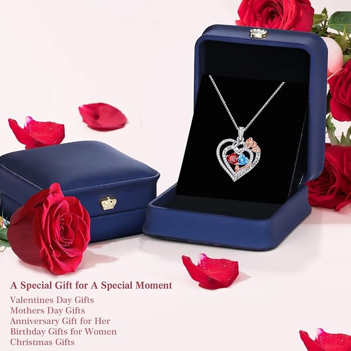 Iefil Christmas Gifts for Wife Women - 925 Sterling Silver Double Birthstone Necklace, Anniversary Birthday Gifts for Women, Jewelry Gift for Wife Girlfriend Mom Her