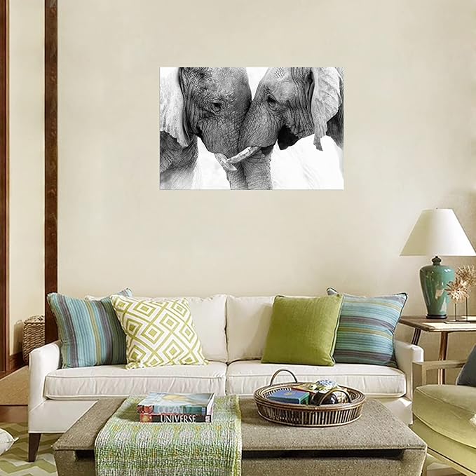 DZL Art D73069 Black and White Elephants Entwine Wall Art Canvas Painting Ready to Hang for Living Room Bedroom Office Wall Decor Home Decoration