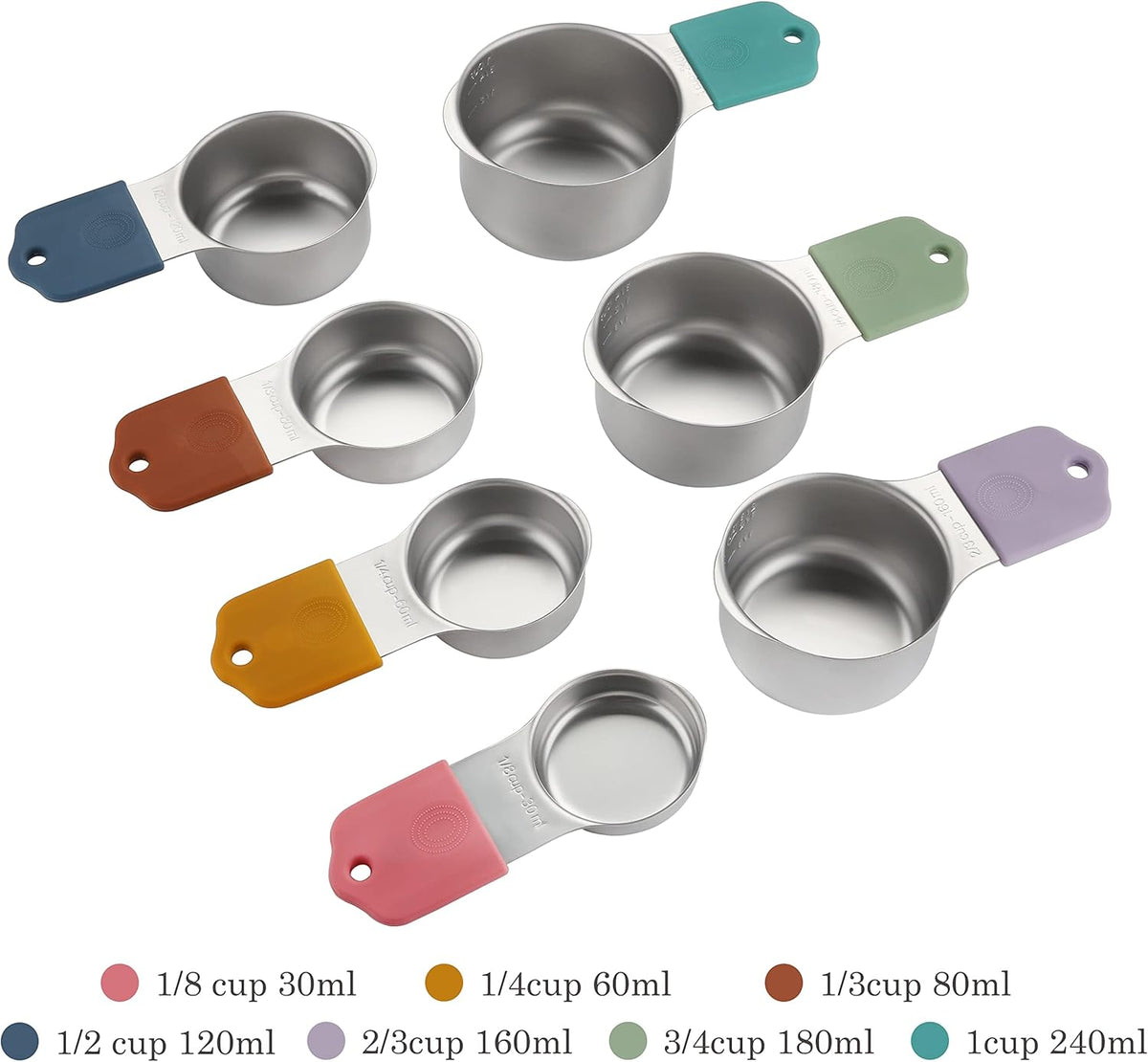 Magnetic Measuring Cups Set of 7 Stainless Steel Heavy Duty Measuring Cups for Dry & Liquid Ingredients (color)