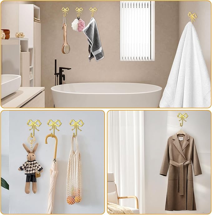 2Pcs Large Size Gold Bow Wall Hook, Metal Hook, Bow Room Decor Hooks