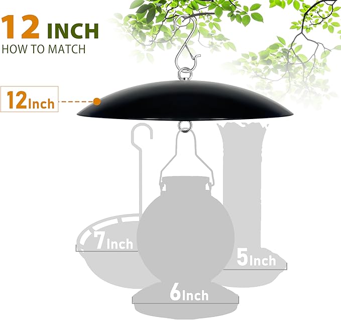 12" Bird Feeder Rain Guard, Hummingbird Feeder Shade Dome Cover, Hanging Squirrel Baffle for Bird Feeder Pole (Black), 3 Pack