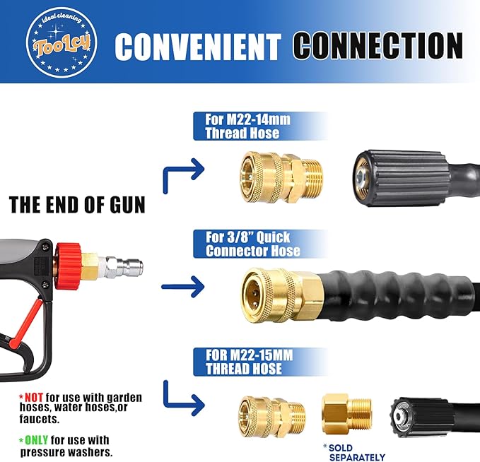 TOOLCY Pressure Washer Gun with Extension Wand, High Power Washer Gun with 3/8" Swivel Plug & M22-14mm Male Fitting, 1/4" Quick Connect Curved Wand for Car Wash, Compatible with Foam Cannon, 5000 PSI