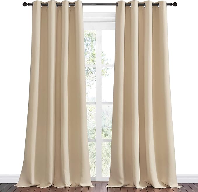 NICETOWN Bedroom Room Darkening Curtains, Biscotti Beige, 1 Pair, 55 inches by