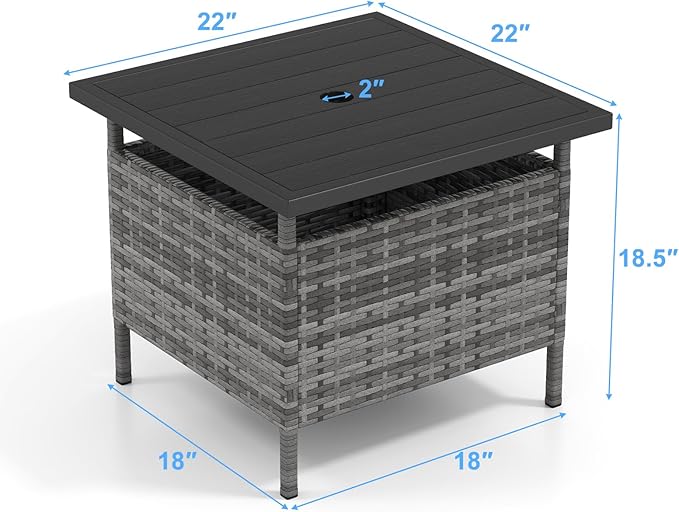 Giantex Umbrella Table, Outdoor Side Table with 2" Umbrella Hole, Rattan Umbrella Stand Holder, Heavy Duty Metal Frame, Patio Bistro Table for Deck Garden Poolside, Mix Gray (HDPE Tabletop)