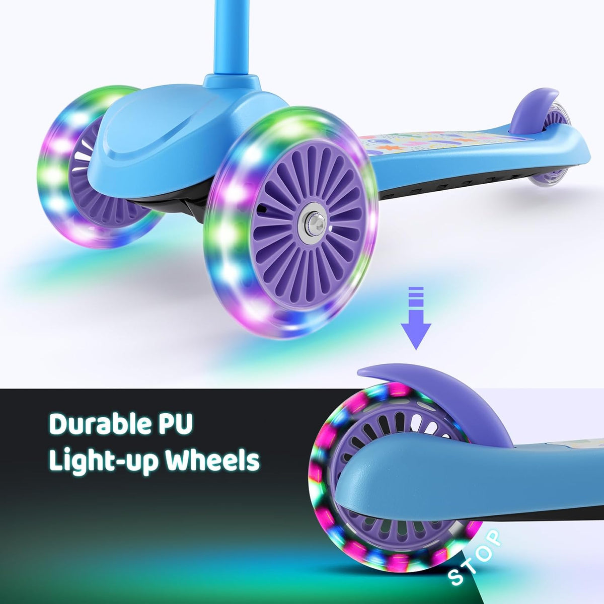 TONBUX Kids Scooter - Light-Up Wheels & Adjustable 4-Level Height | 3-Wheel Lean-to-Steer Design for Ages 3-8