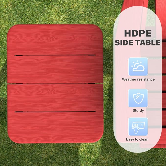 Ayge 17.7" Double Outdoor Side Table, Rectangular HDPE Adirondack End Table for Patio, Lawn, Pool, Garden, Backyard，Red