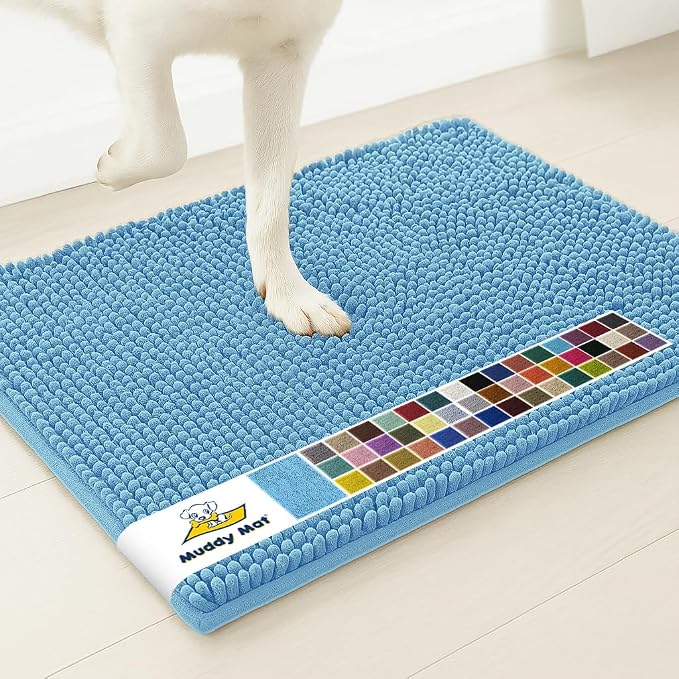 Muddy Mat® | Super Water Absorbent Door Mat Indoor, Microfiber Quick Dry Chenille Entryway Rug, Slip Resistant Front Door Mat, Indoor Mats for Entryway, Machine Washable Pet Rug, Sky Blue 36" x 46"