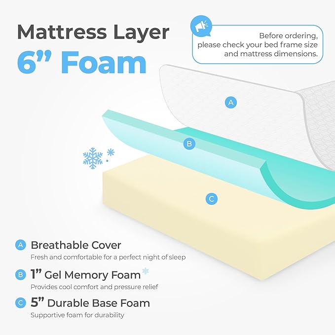 Neo Sleep 6 Inch Twin Cooling Memory Mattress for Pressure Relief & Cool Sleep Medium Firm CertiPUR-US Certified Foam, Mattress-in-a-Box Comfort & Supportive Fiberglass Free (Twin, 6 in)