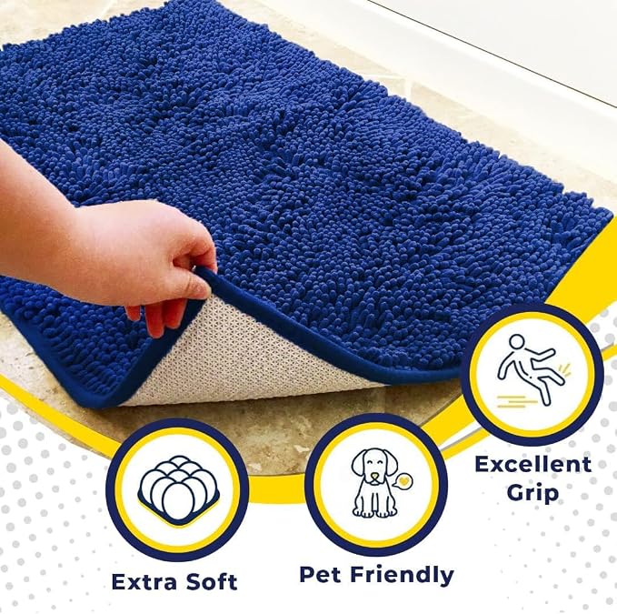 Muddy Mat® | Super Water Absorbent Door Mat Indoor, Microfiber Quick Dry Chenille Entryway Rug, Slip Resistant Front Door Mat, Indoor Mats for Entryway, Machine Washable Pet Rug, Royal Blue 20" x 48"