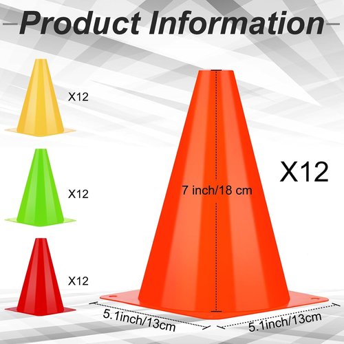Leelosp 48 Pack Traffic Cones - 7" & 9" Agility Field Markers for Soccer, Basketball & Training