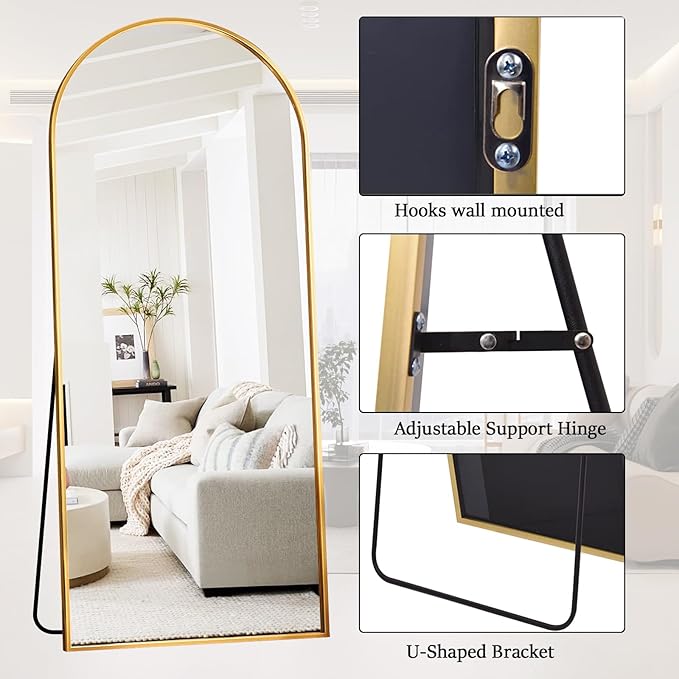 Rowjut Large 71"x30" Arched Full Length Mirror, Living Room, Wall Mounted &