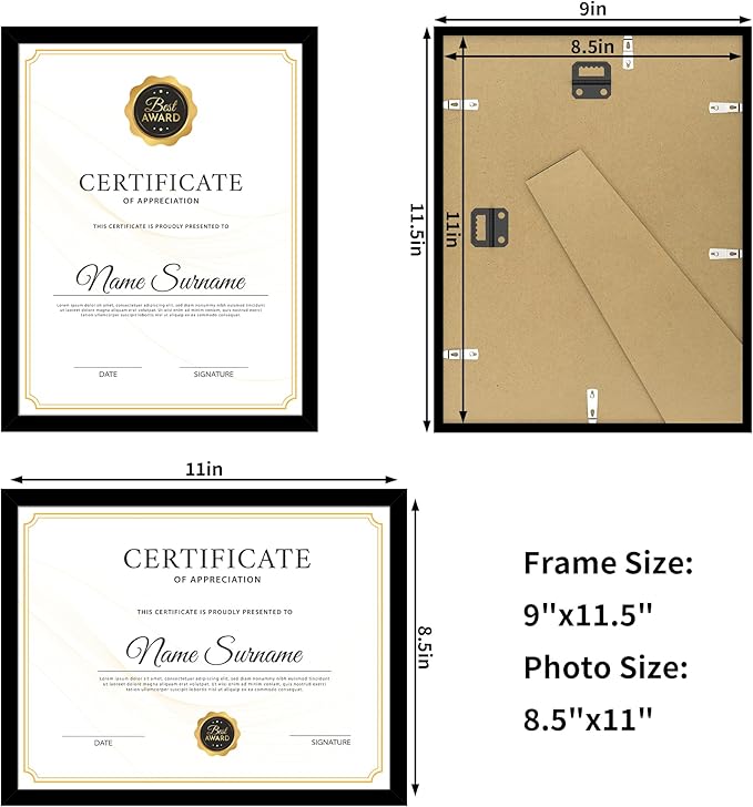 18 Packs 8.5x11 Multi Picture Frames Set, Certificate Frame for Document Diploma Award, Light Weight Bulk 8.5 by 11 Frames For Wall Hanging and Table, Black