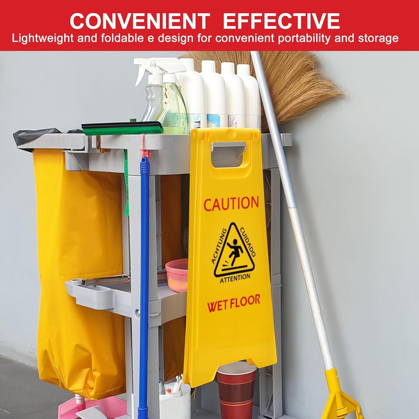 MATTHEW CLEANING 25'' Industrial Wet Floor Sign 6 Pack 2-Sided Safety A-Frame Birght Yellow Multilingual Warning Signs Commercial Caution Wet Fold-out Floor Signs For Indoors and Outdoors
