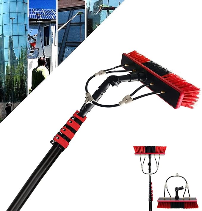12ft Water Fed Window Cleaning Pole with 20m Hose Soap Dispenser & Telescopic Brush Kit - Perfect for Gutters & Conservatories - Extendable Reach for Efficient Cleaning