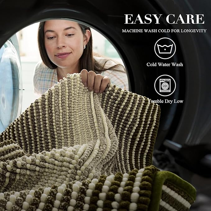 BSICPRO Bathroom Rugs, Bath Mat Non Slip 17 x 24 Inches Water Absorbent Chenille Floor Mats Machine Washable (Olive Green)