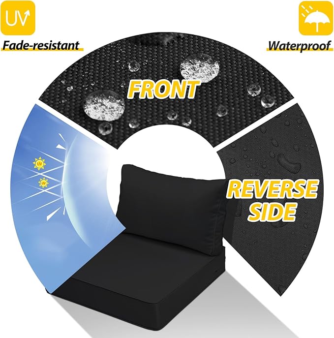 AAAAAcessories Outdoor Seat Cushions for Chairs, Fade-Resistant, Waterproof Patio Furniture Replacement Cushions, 23" x 23" x 5" + 23" x 13.5", Charcoal Black
