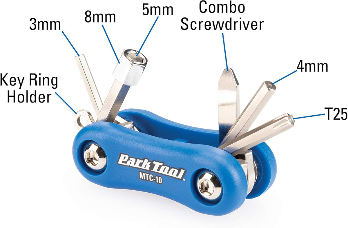 Park Tool MTC-10 Bicycle Multi-Tool with 3, 4, 5 & 8mm Hex Wrenches, T25 & Screwdriver