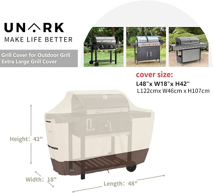 Grill Cover for Outdoor Grill 48 Inch for Weber Grill Covers Heavy Duty Waterproof BBQ Covers for Outside 48 Inch Weber Spirit 2 Grill Cover 48" L x 18" W x 42" H (Beige and Brown)
